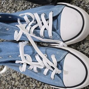Denim High-Top Sneakers with White Accents New  Worn Once